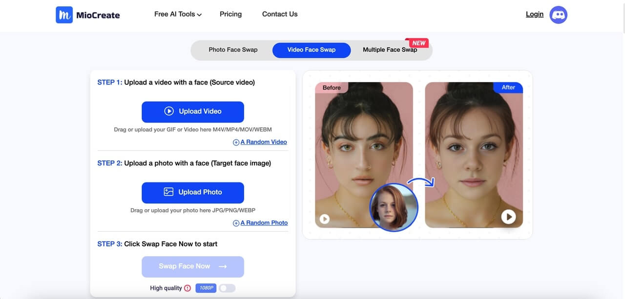 MioAI视频生成器 AI Face Swap in Video