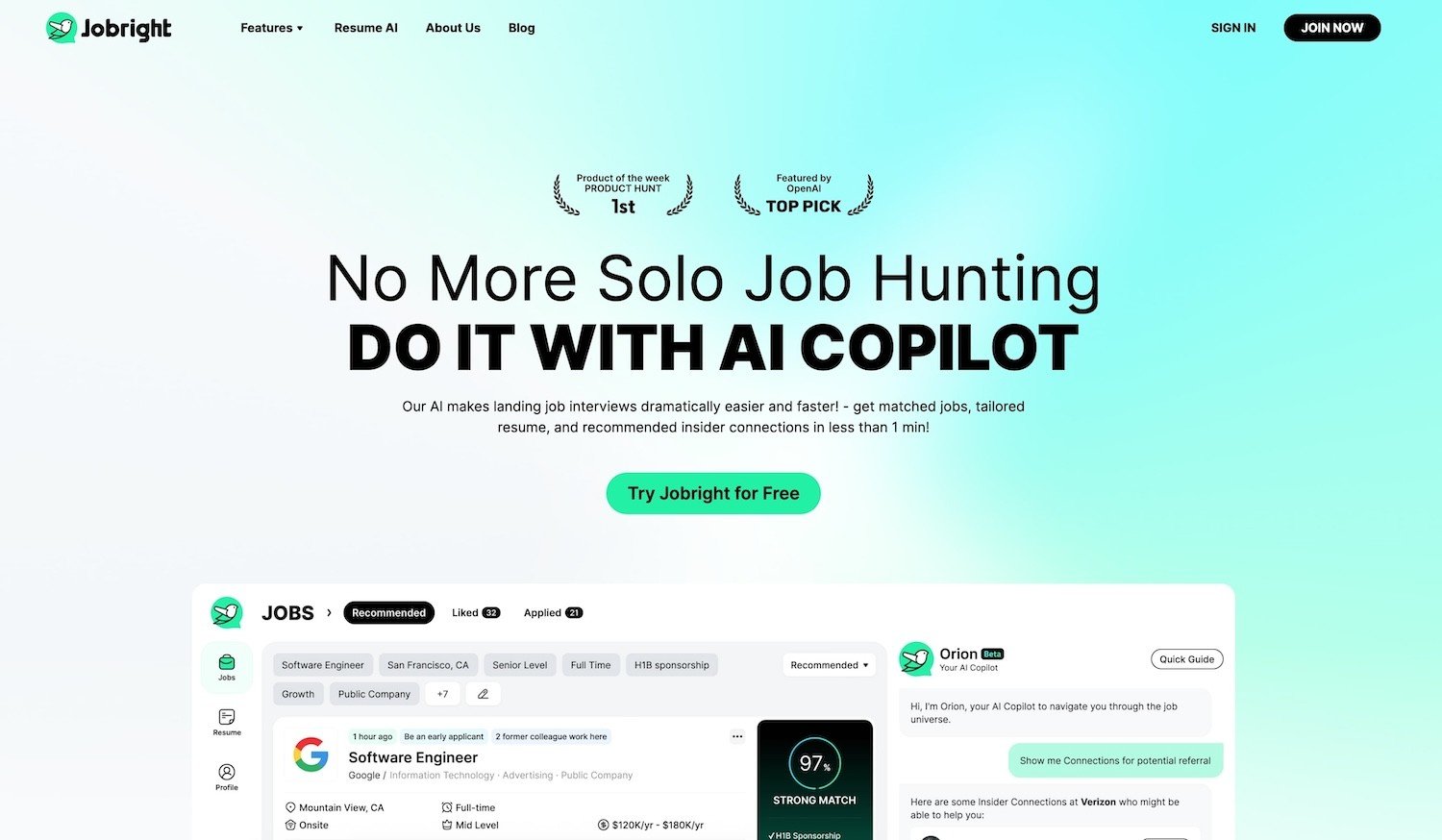 Cover Image for Introducing Jobright.ai: Your AI Job Search Copilot